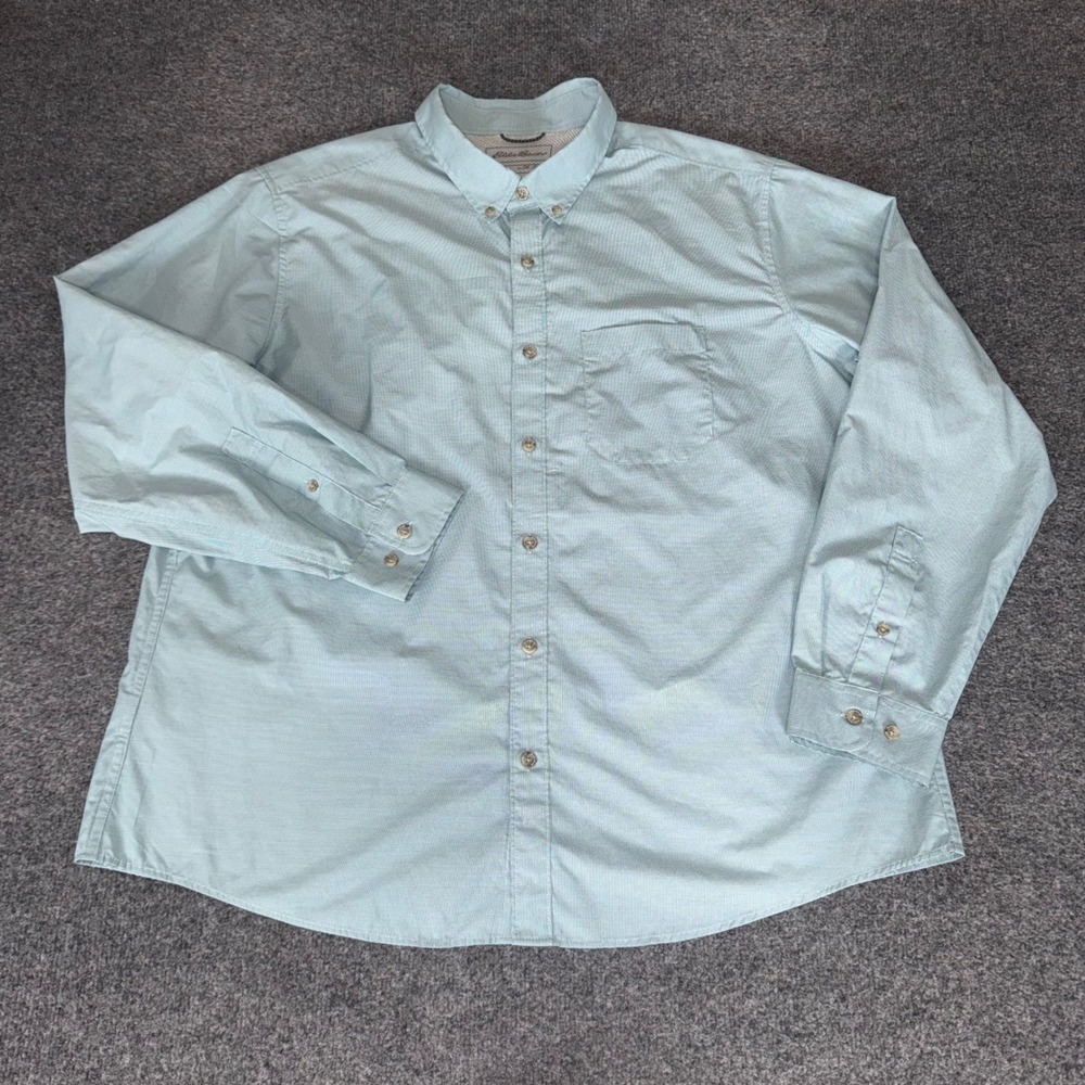Eddie Bauer Mens 2XL Blue Long Sleeve Button Up Shirt Outdoor Hiking Lightweight